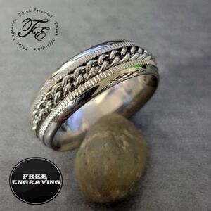 Personalized Men's silver Chain Spinner Ring - Anxiety Fidget Ring